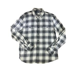 Lucky Brand Mens L Classic‎ Fit Plaid Flannel Shirt Button Up Gray White